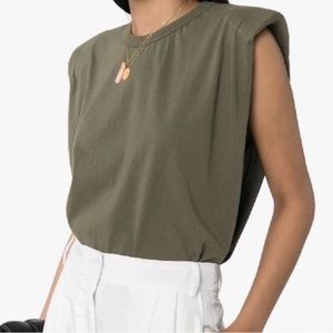 Frankie Shop Eva Shoulder Pad cotton tank. Green. Size S.